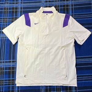 Nike Dri-Fit Sideline Short Sleeve Quarter Zip Shirt - White and Purple - Size M